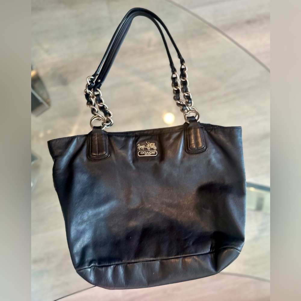 Coach Madison Chelsea Black/Silver Leather Tote Handbag